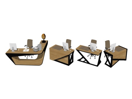 工业风办公桌椅组合SU模型