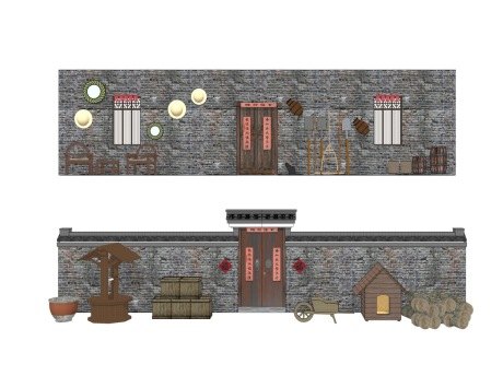 中式乡村围墙民俗老物件SU模型