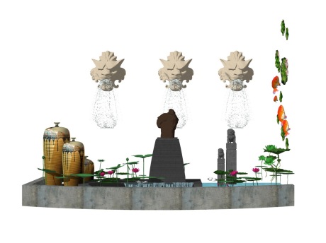 新中式喷泉水景小品SU模型