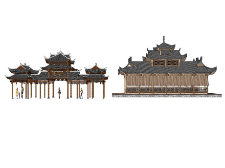 中式长廊SU模型
