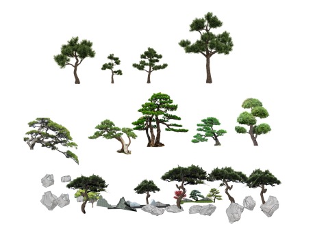 2D松树造型松石头SU模型