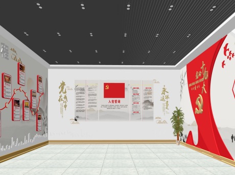 中国风党建展厅文化墙SU模型