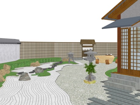 日式枯山水庭院景观SU模型