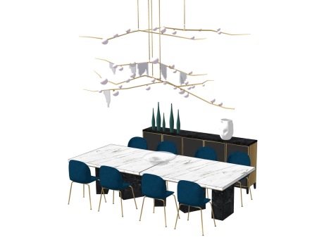 现代餐桌椅吊灯组合SU模型
