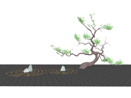 新中式松树枯山水小品SU模型