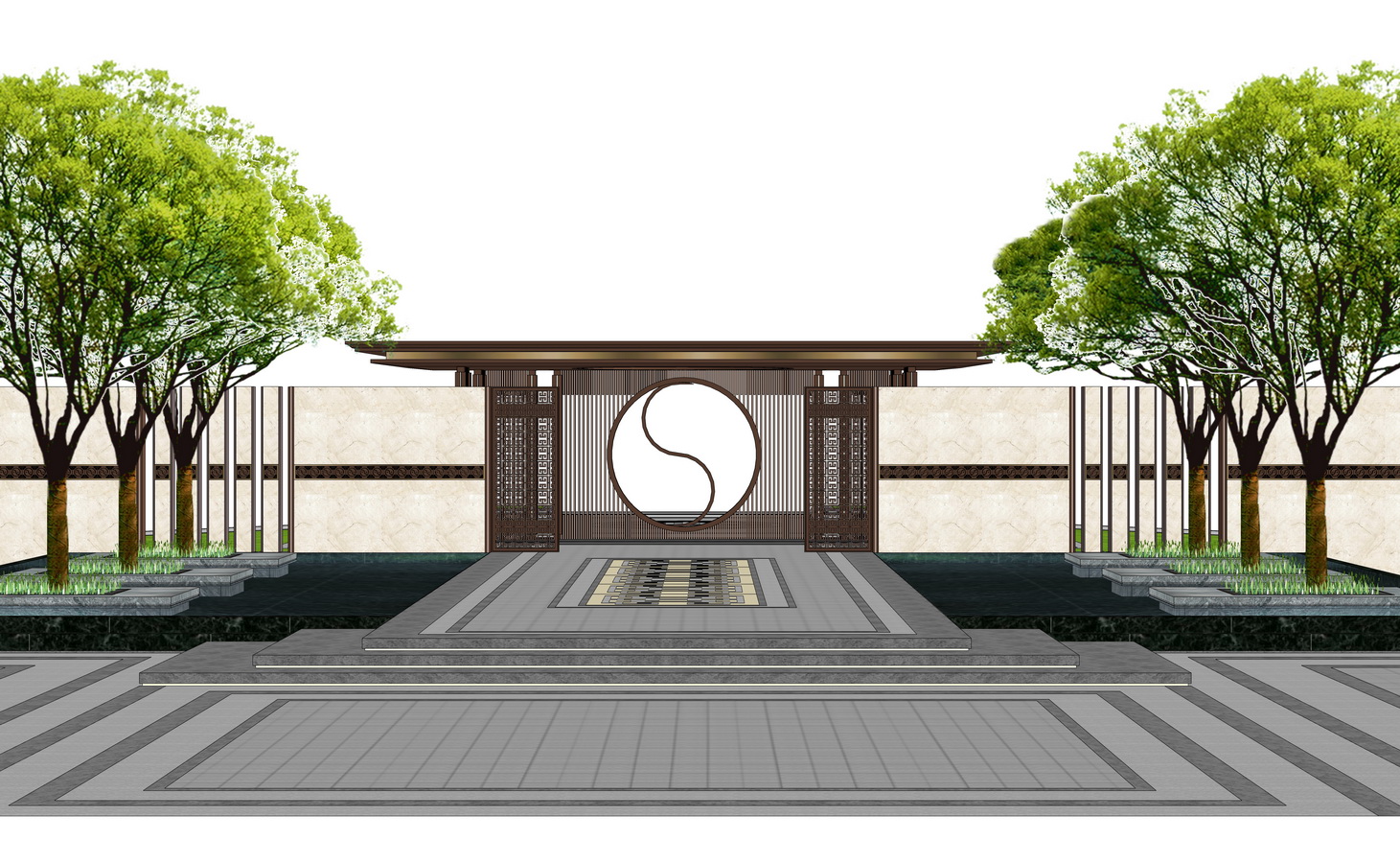 新中式新亚洲大门su模型