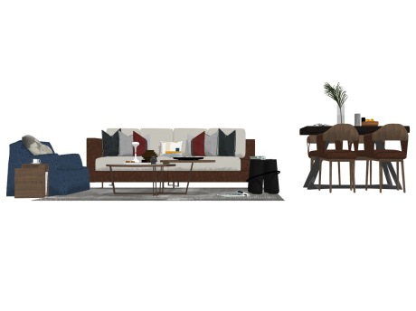 现代沙发茶几餐桌椅组合SU模型