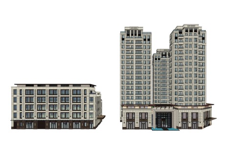 绿地新古典高层住宅+洋房+商业街SU模型