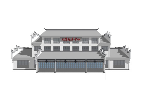中式游客服务中心SU模型