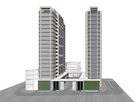 现代高层公寓+商业SU模型