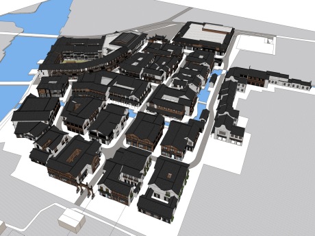 西塘花巷中式商业街SU模型