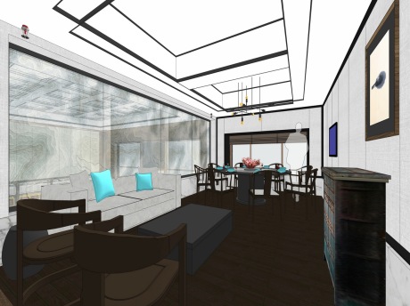 新中式私房菜餐厅SU模型
