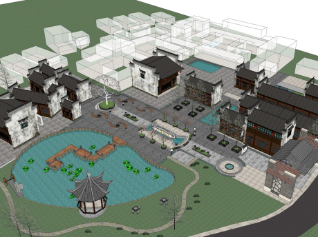 乡村古镇SU模型