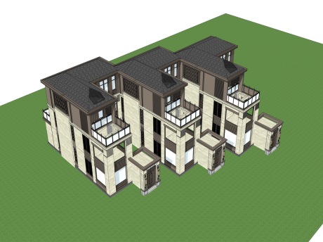 中式联排别墅SU模型