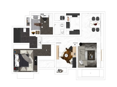 北欧三房两厅家装空间SU模型