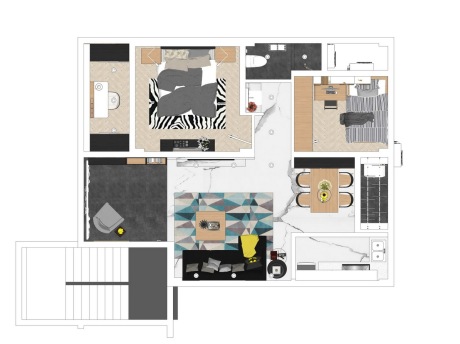 现代两房两厅小户型家装空间SU模型