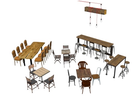 咖啡厅餐桌椅组合SU模型