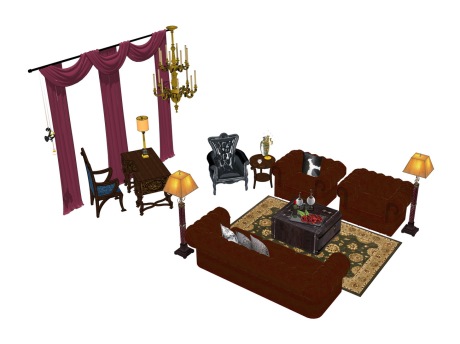 欧式沙发茶几书桌椅组合SU模型