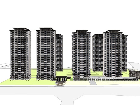 上饶86亩雍锦湾新中式高层住宅SU模型