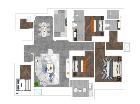 现代四房两厅家装空间SU模型