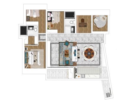 新中式四房两厅家装空间SU模型
