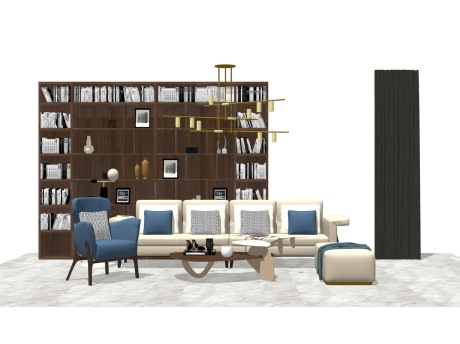 现代沙发茶几书柜组合SU模型