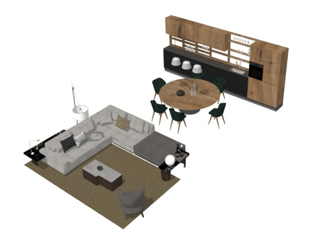现代沙发茶几组合餐桌椅组合SU模型