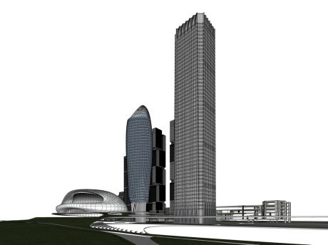 现代高层办公楼+文化中心SU模型