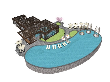 现代游泳池景观节点SU模型