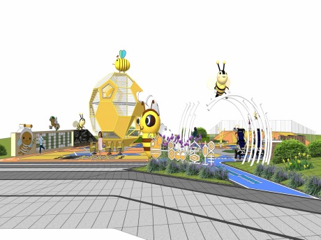 蜜蜂主题儿童活动区SU模型