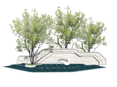 现代水景雕塑景墙SU模型