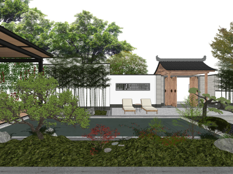 现代别墅庭院景观SU模型