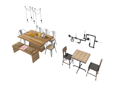 工业风餐桌组合SU模型