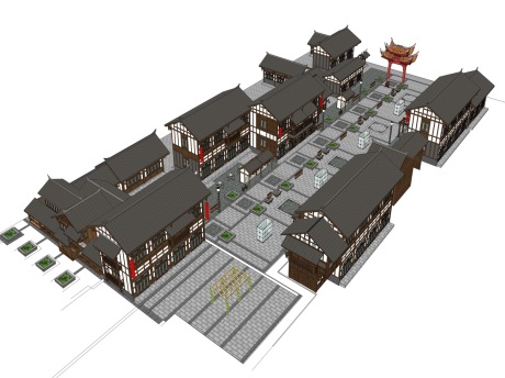 中式商业街SU模型