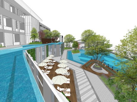 酒店屋顶泳池景观SU模型