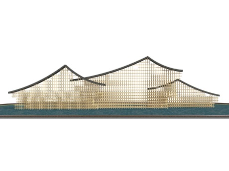 新中式格栅水景雕塑SU模型
