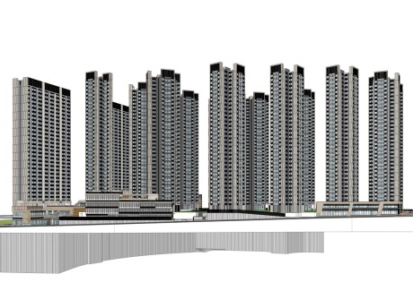 现代高层住宅+底商SU模型