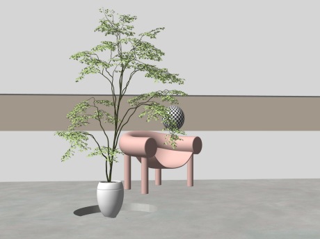 现代单椅盆栽组合SU模型