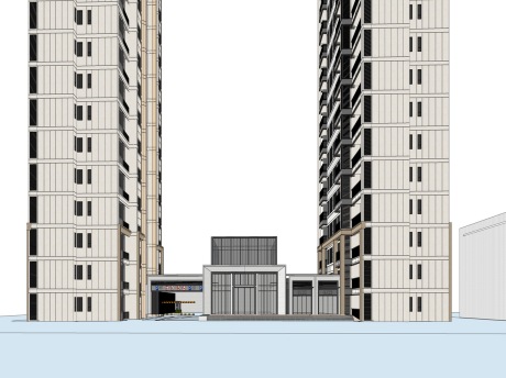 现代高层住宅+商业街SU模型