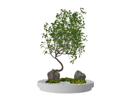 新中式造型树石头小品SU模型