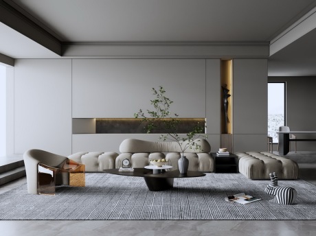 现代侘寂风客厅SU模型