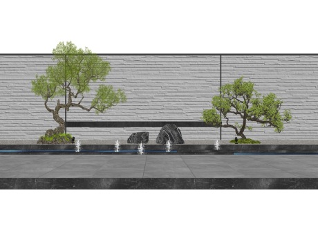 新中式水景景墙SU模型