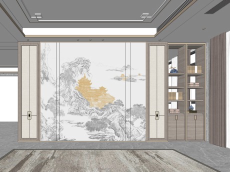 新中式茶室背景墙SU模型