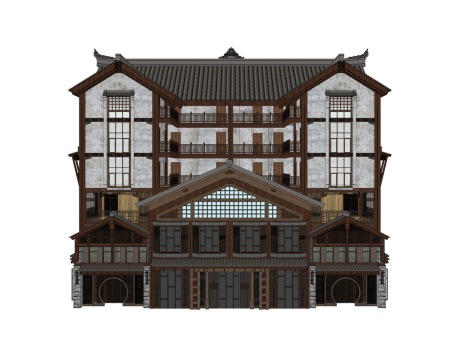 中式民宿酒店SU模型