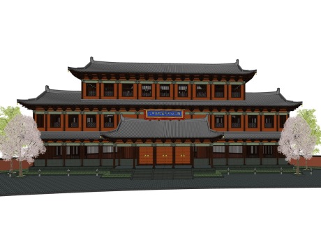 中式游客服务中心SU模型