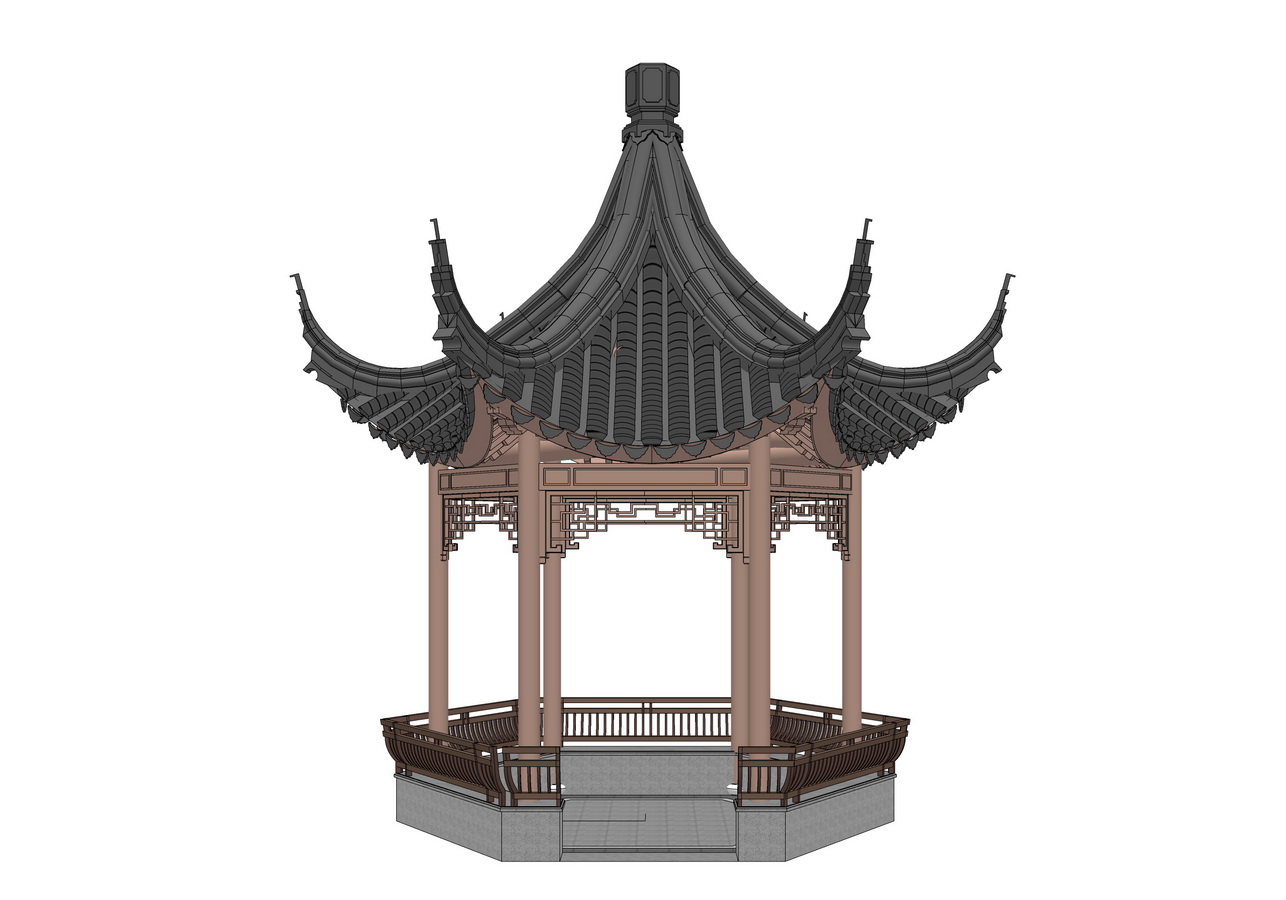 古建六角亭su模型