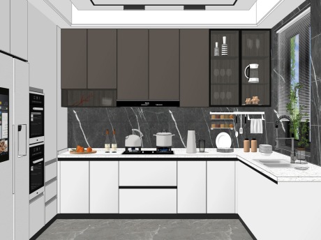 现代厨房SU模型