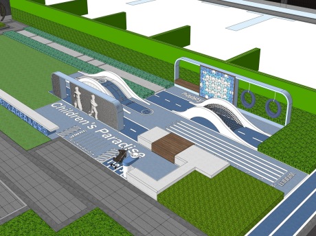 儿童活动区攀爬网跳跳床SU模型