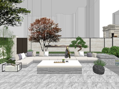 新中式庭院景观阳光房SU模型
