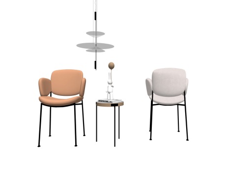 现代单椅茶几组合SU模型